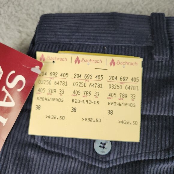 VTG Deadstock Corduroy Pants Size 38 Long Unfinished Pleated Wide Wale Navy Blue - Picture 8 of 9